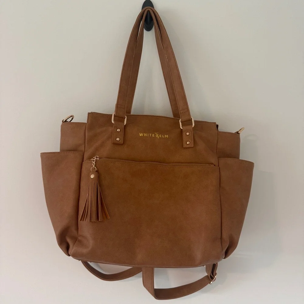 GEMINI CONVERTIBLE BACKPACK WORK TOTE ALMOND AQUA LINING DIAPER BAG
